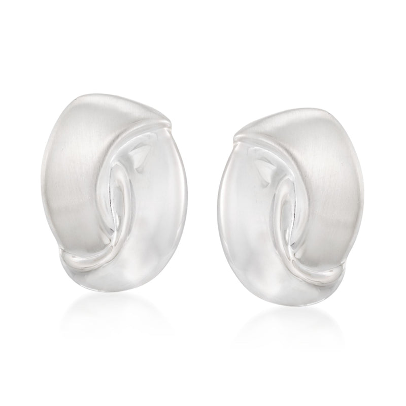 Sterling silver swirl clip-on earrings with brushed and polished oval finish