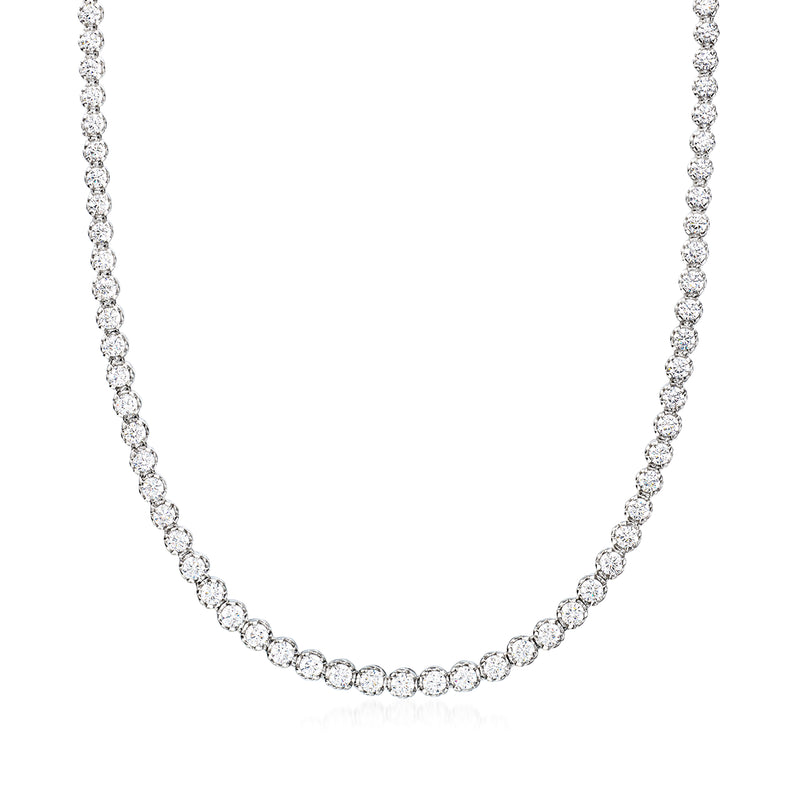 Sterling silver CZ tennis necklace with graduated round stones.