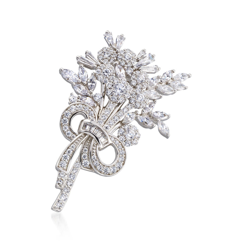 Sterling silver CZ floral bouquet pin with sparkling round and marquise stones