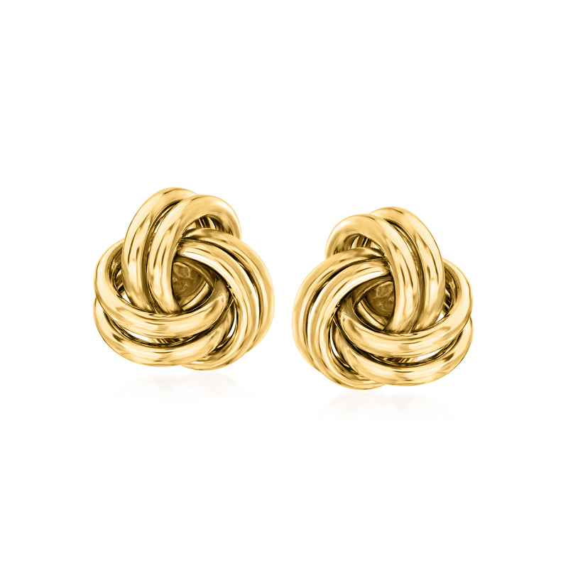 14kt yellow gold love-knot stud earrings with twisted knot front