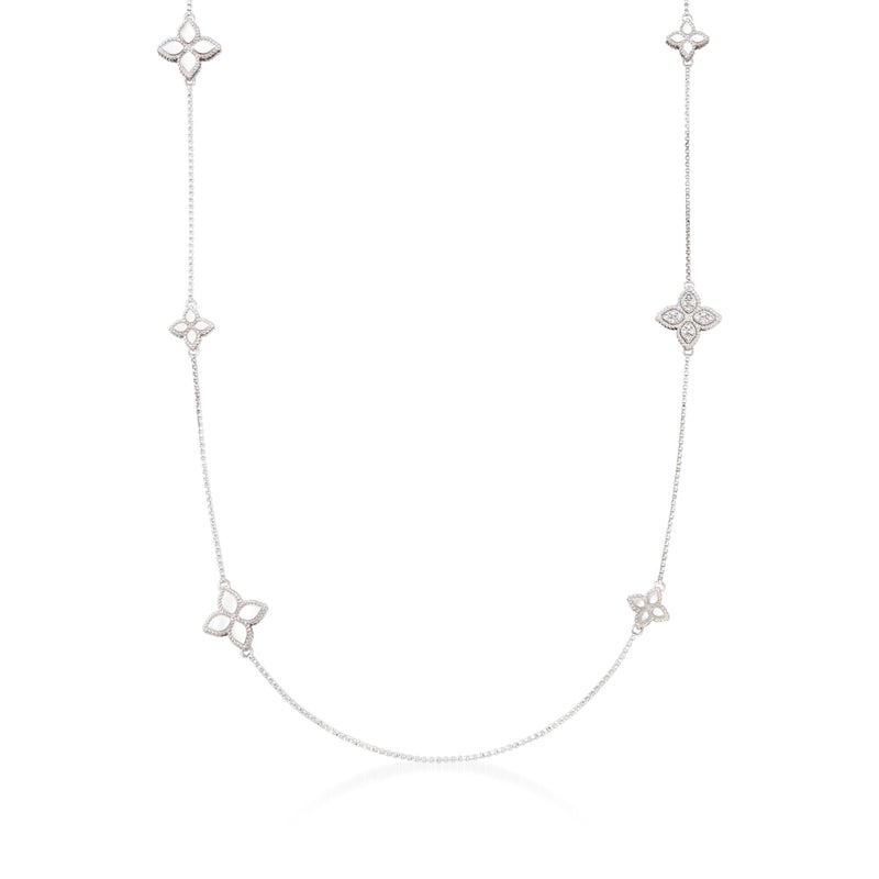 Roberto Coin clover station necklace in 18kt white gold with four diamond clover links