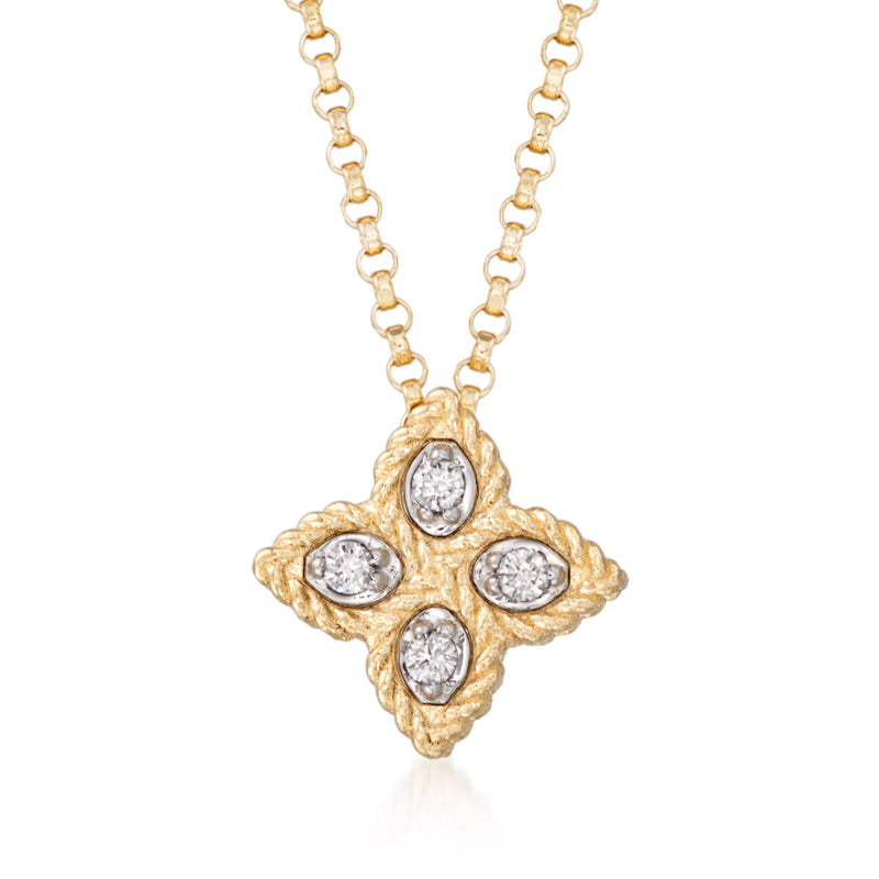 Roberto Coin 18kt yellow gold flower necklace with diamond-accented pendant