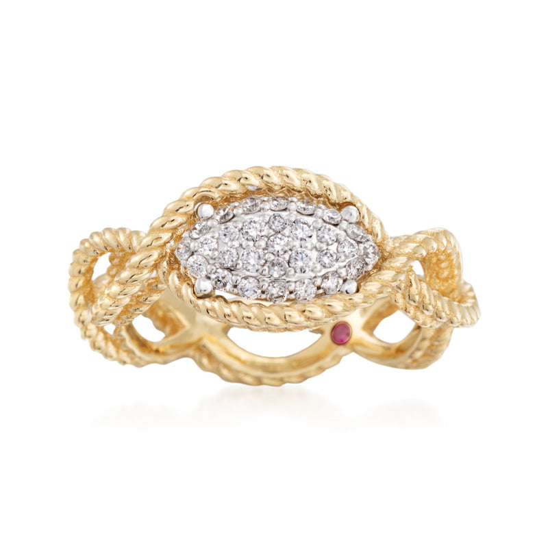 Roberto Coin Barocco diamond braided ring in 18kt yellow gold