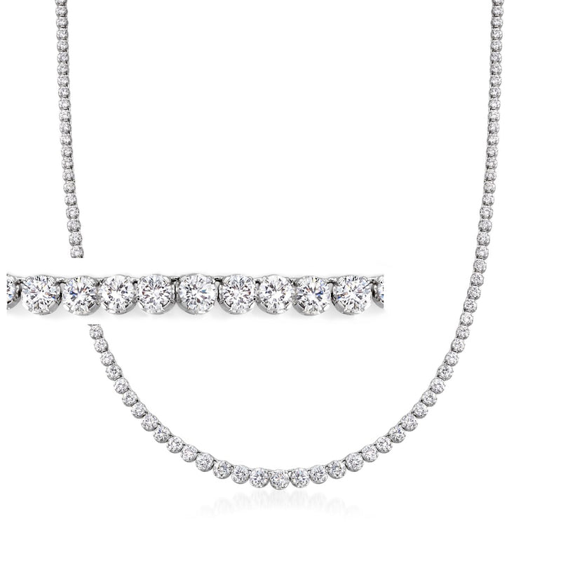 Sterling silver graduated CZ tennis necklace with round pave stones, curved row