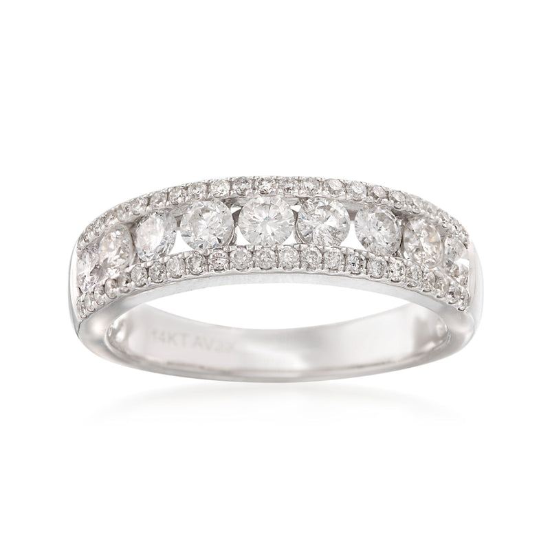 14kt white gold diamond ring with round and pavé-set stones, 1.00 ct. t.w.