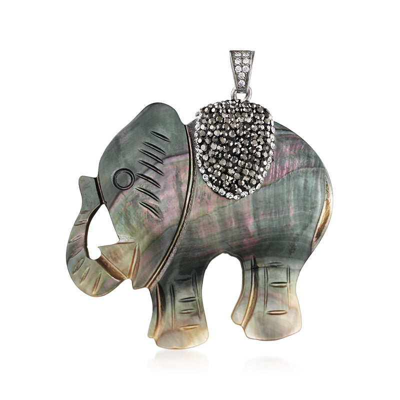 Mother-of-pearl elephant pendant with multicolored crystals and CZ accents