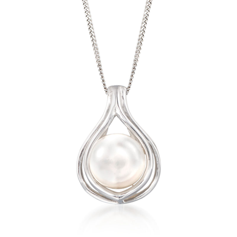 Sterling silver teardrop pearl pendant on chain
