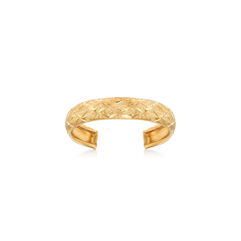 14kt yellow gold adjustable toe ring with diamond-cut texture and open ends