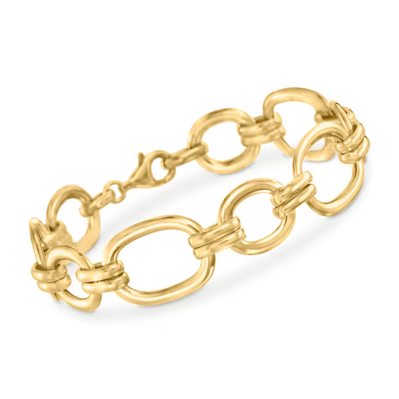 Gold over sterling oval-link bracelet with polished oval links, goldtone finish