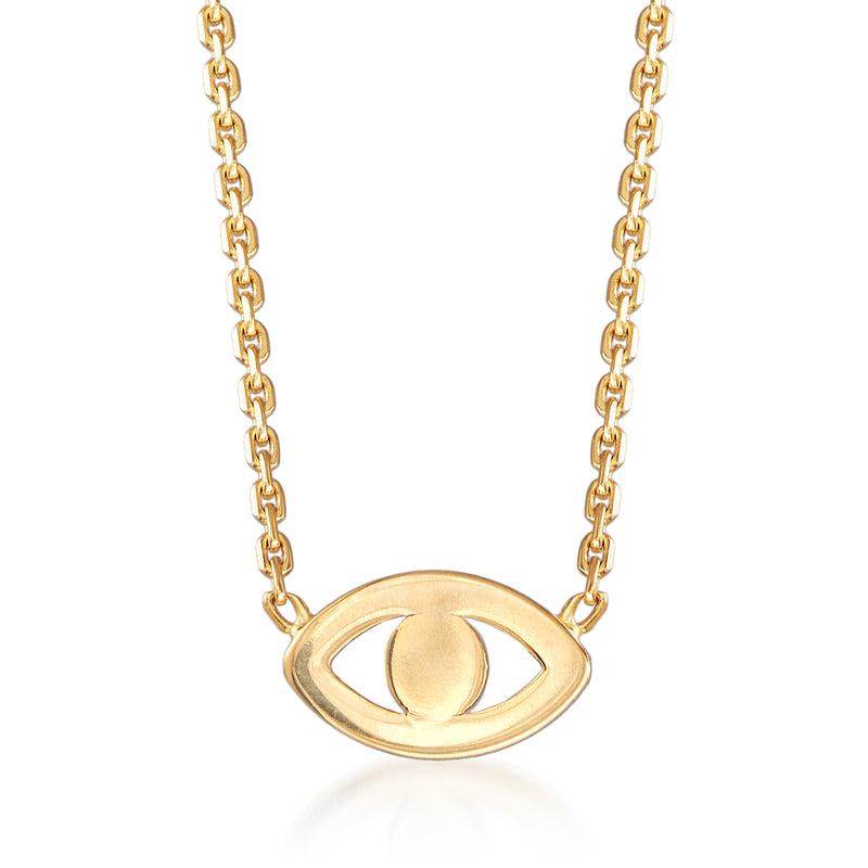 14kt yellow gold evil eye necklace with oval eye pendant and link chain