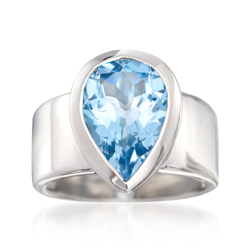 Sterling silver ring with sky blue pear-cut topaz gemstone