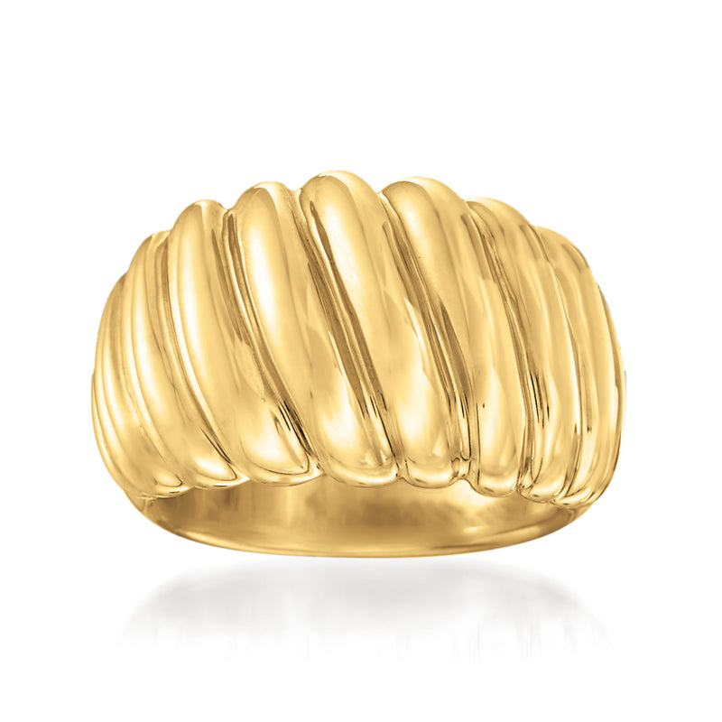 Yellow gold over resin shrimp-shaped ring with ribbed texture