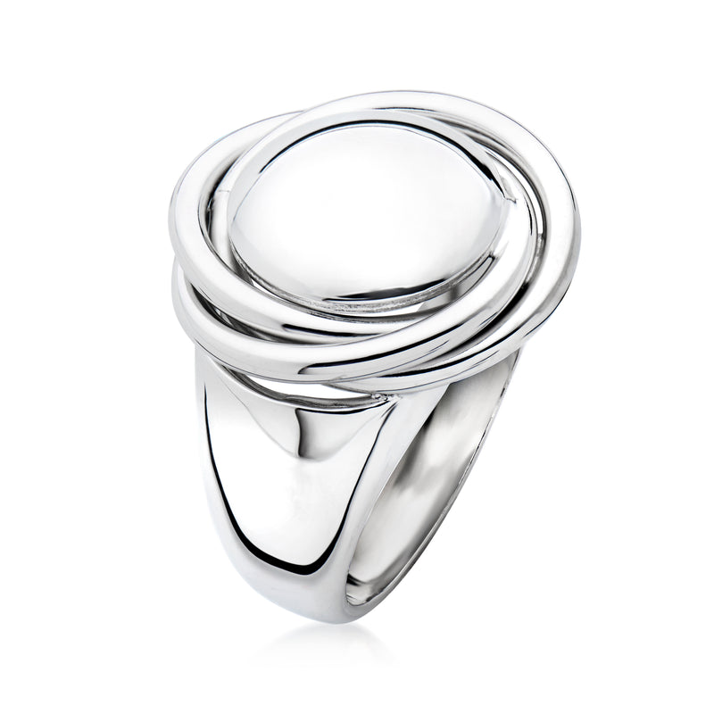 Sterling silver knot bead ring, open circular design with smooth rounded band