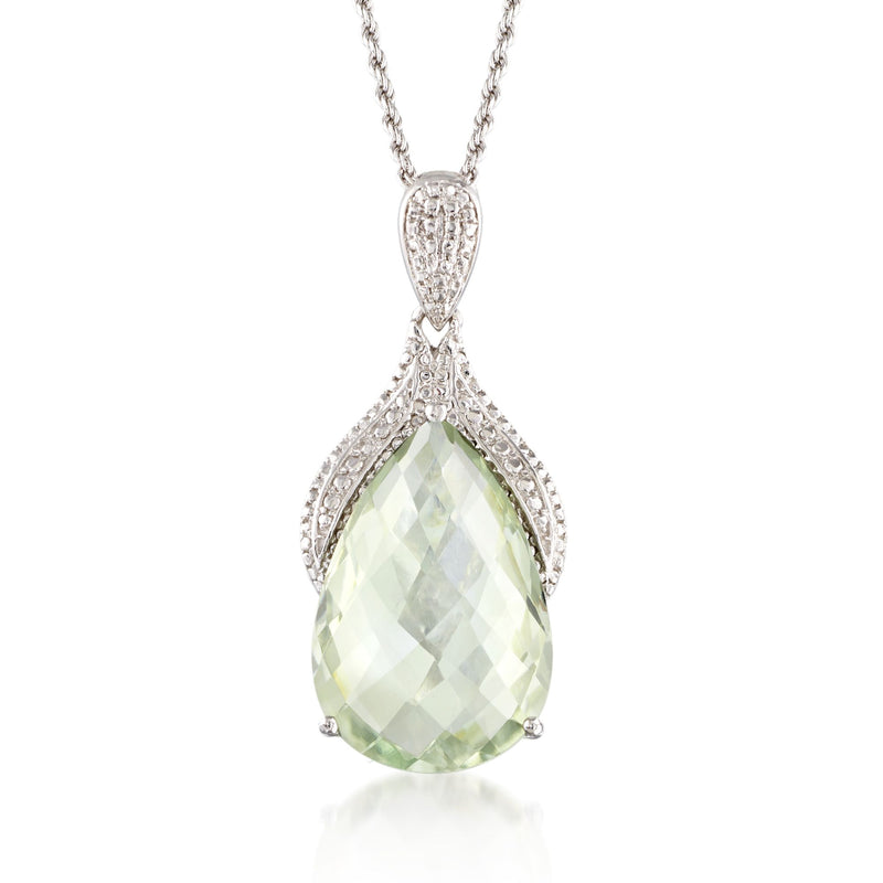 Pear-shaped green amethyst pendant in sterling silver with chain