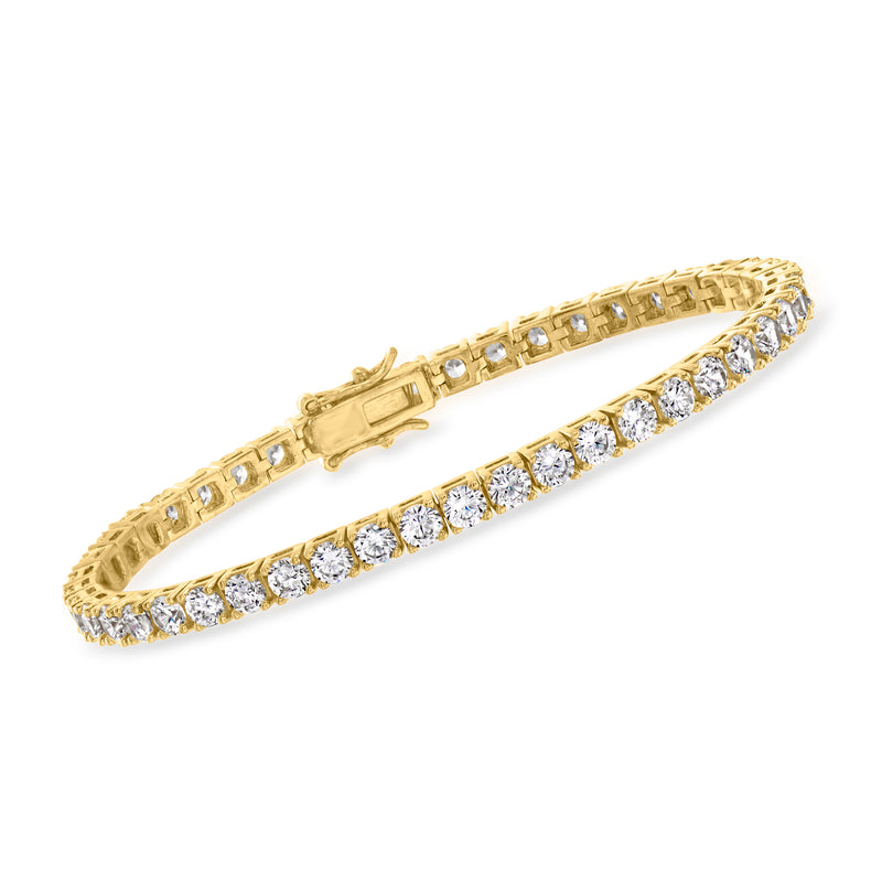 18kt gold over sterling tennis bracelet with round CZ stones in slim rows