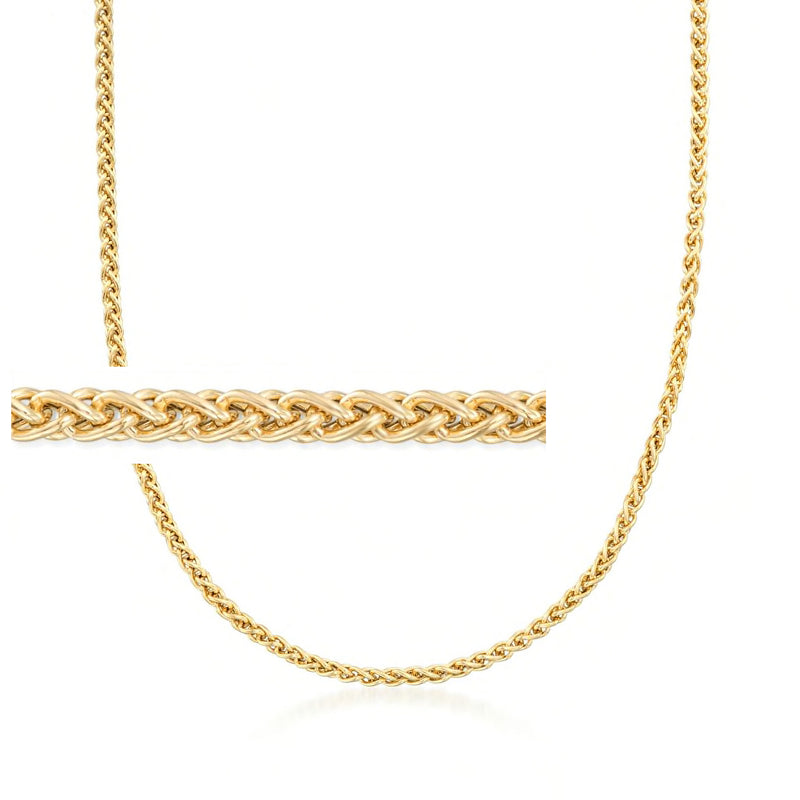 14kt yellow gold wheat-chain necklace with braided link design