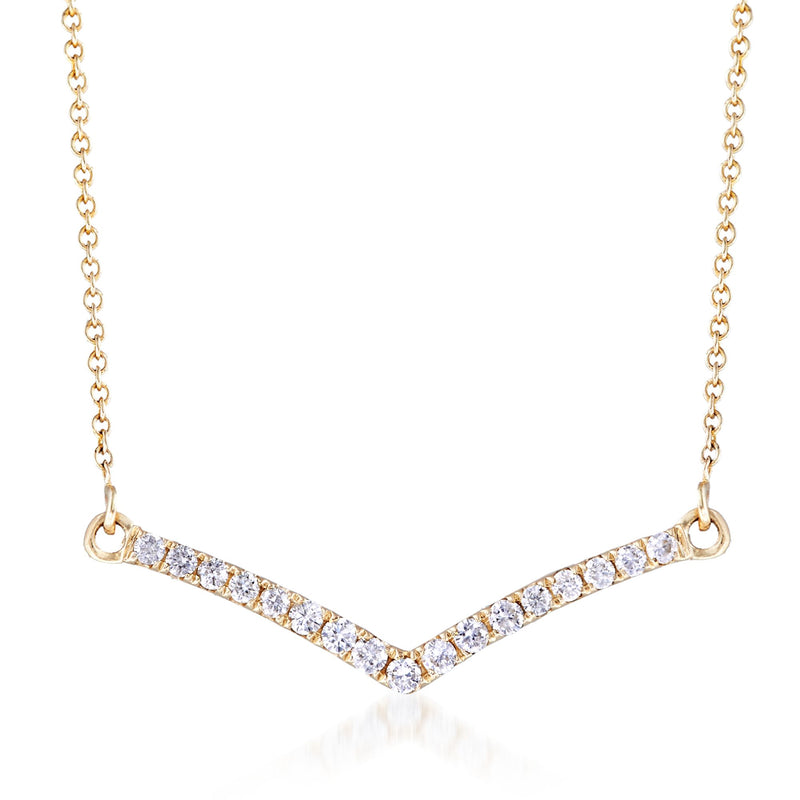 Diamond chevron necklace in 14kt yellow gold with pavé center stones