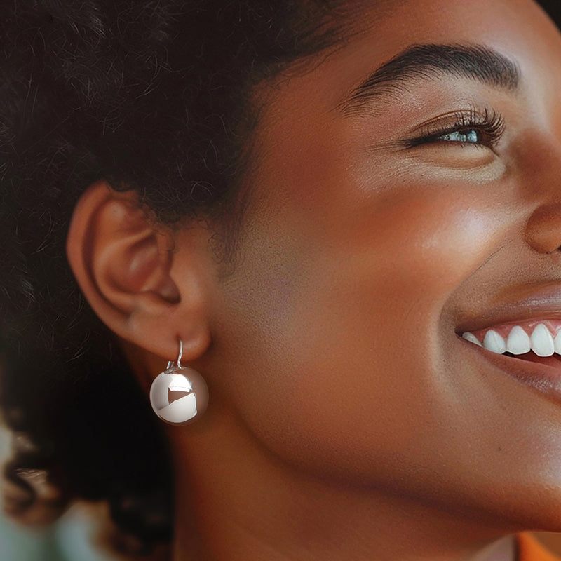 Sterling silver ball drop earrings on leverback hooks