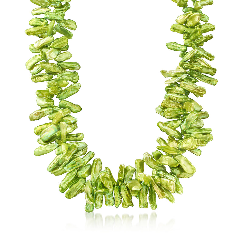 Green cultured baroque pearl necklace with irregular pearl chip beads