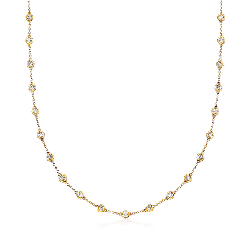 14kt yellow gold diamond station necklace with round bezel-set stones