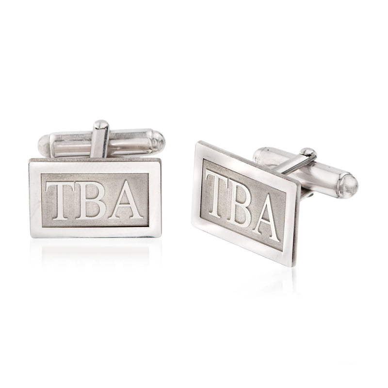 Sterling silver rectangular cuff links with raised TBA initials
