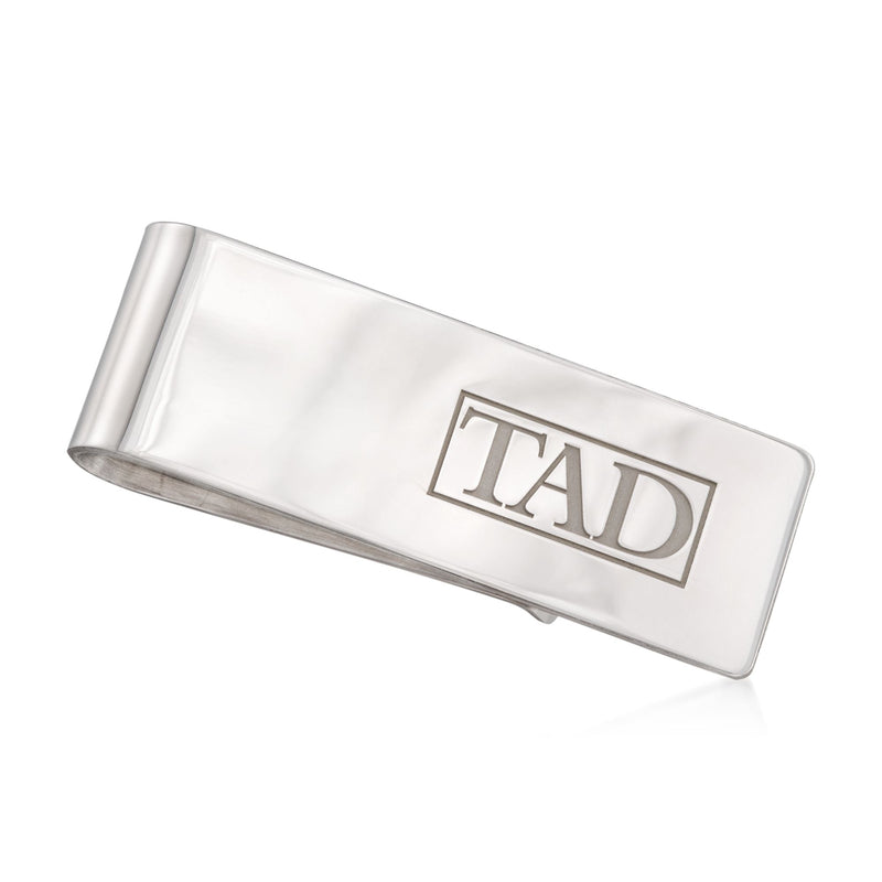 Sterling silver money clip with engraved three-initial monogram TAD