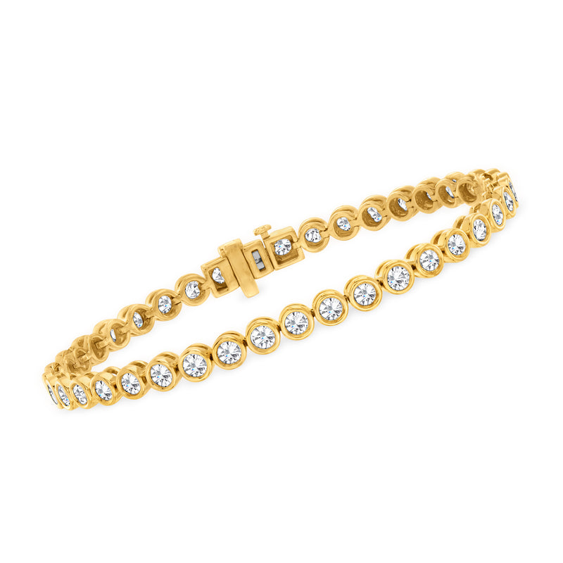 14kt yellow gold diamond tennis bracelet with bezel-set round stones