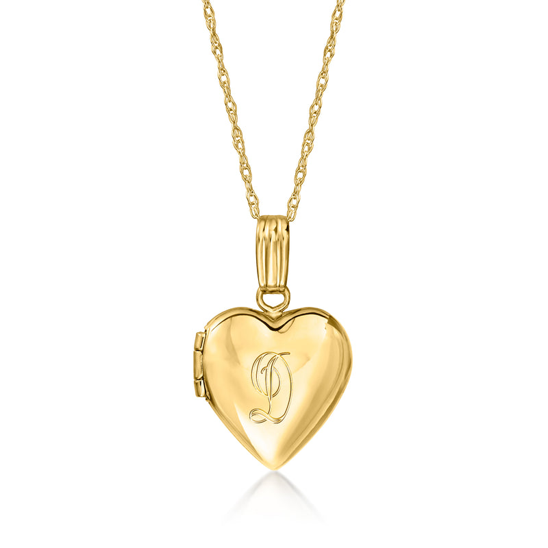 14kt yellow gold heart locket necklace with engraved initial inside heart
