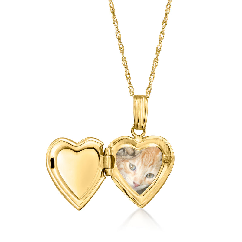 14kt yellow gold double-heart locket necklace with photo in one heart
