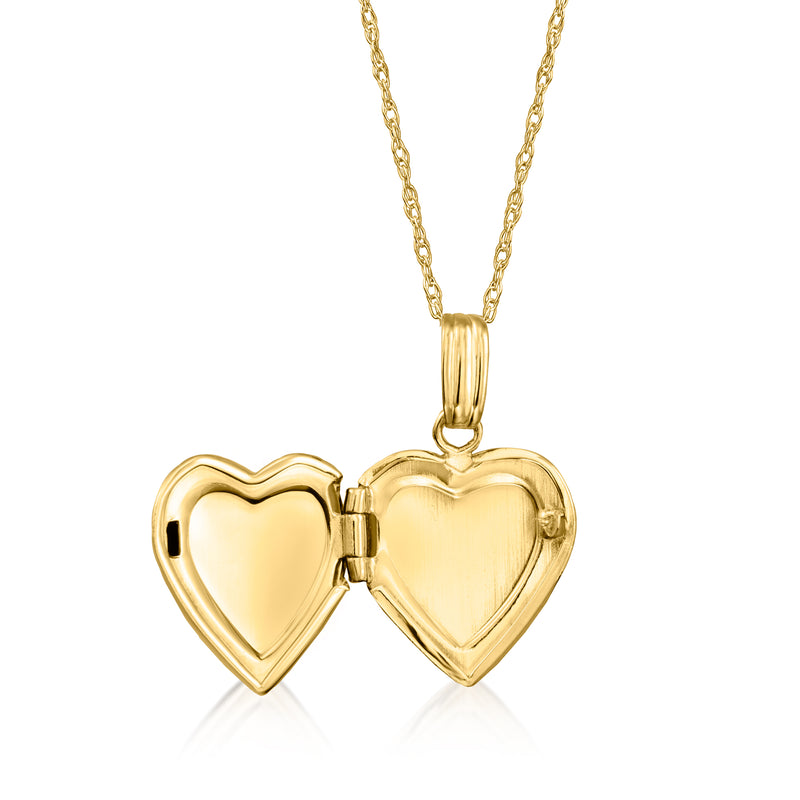 14kt yellow gold double-heart locket necklace with both hearts open