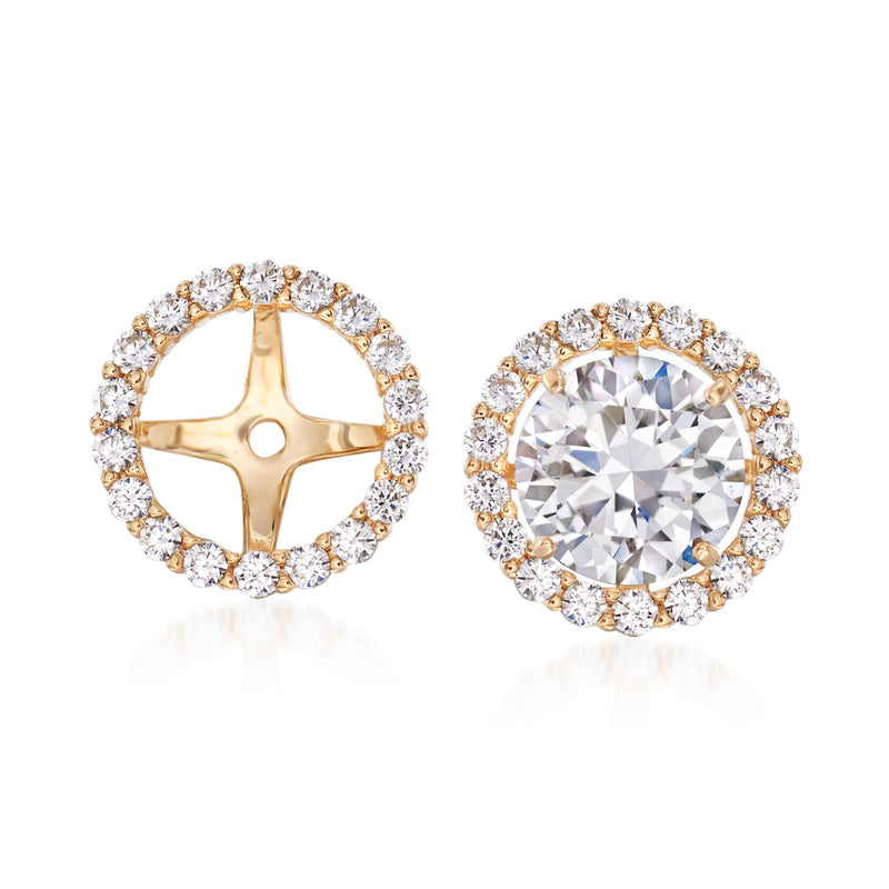 14kt yellow gold round earring jacket with halo of clear CZ stones