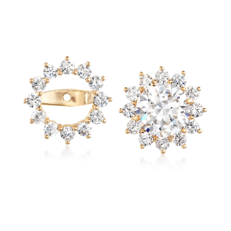 14kt yellow gold CZ earring jacket, circular halo with round clear stones
