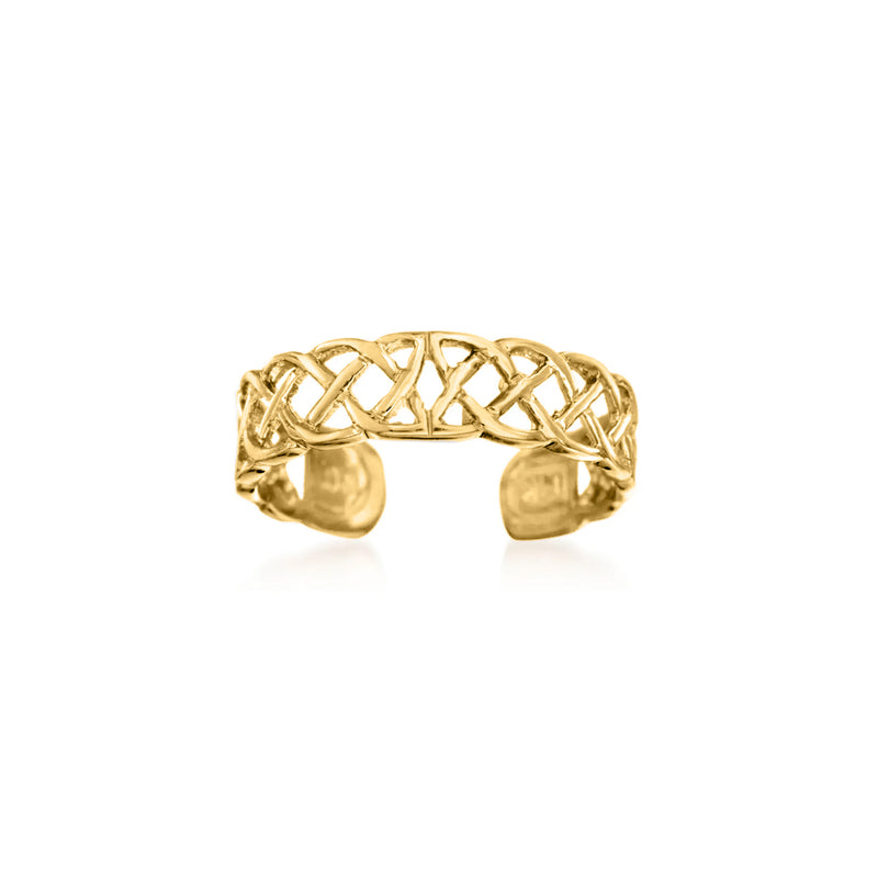 14kt yellow gold Celtic knot toe ring, open band with interlaced pattern