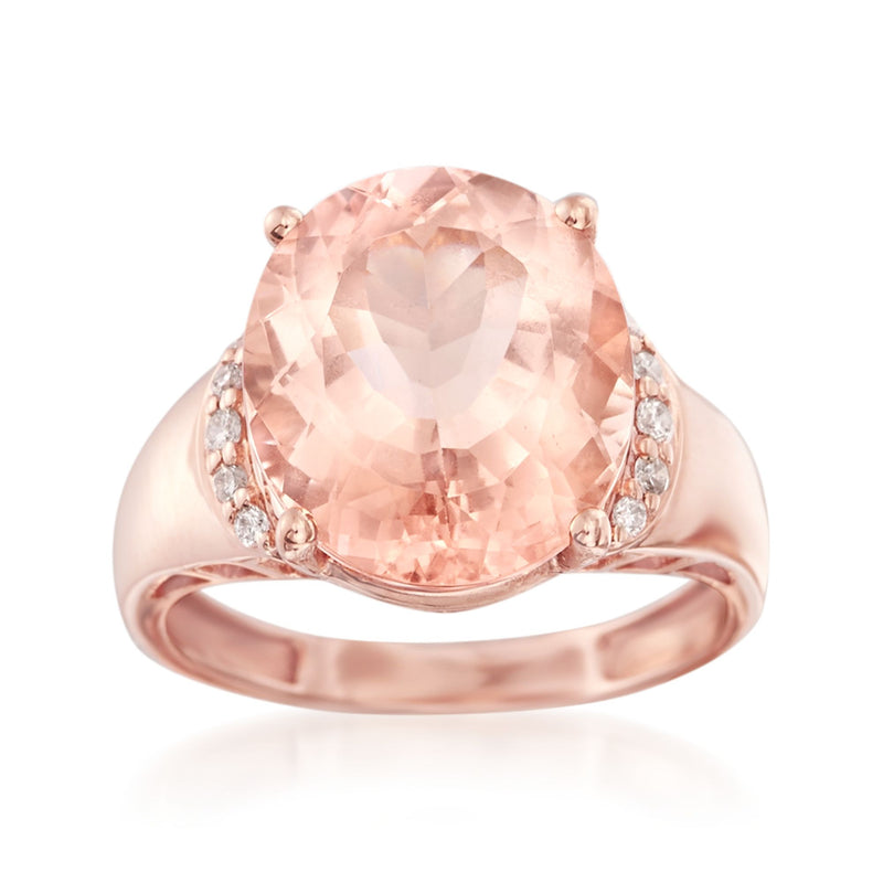 14kt rose gold ring with cushion-cut morganite center and diamond side accents
