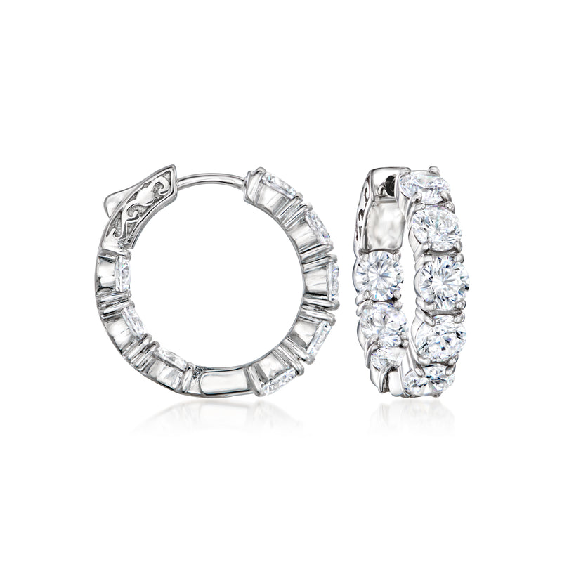 Sterling silver hoop earrings with inside-out CZ stone rows