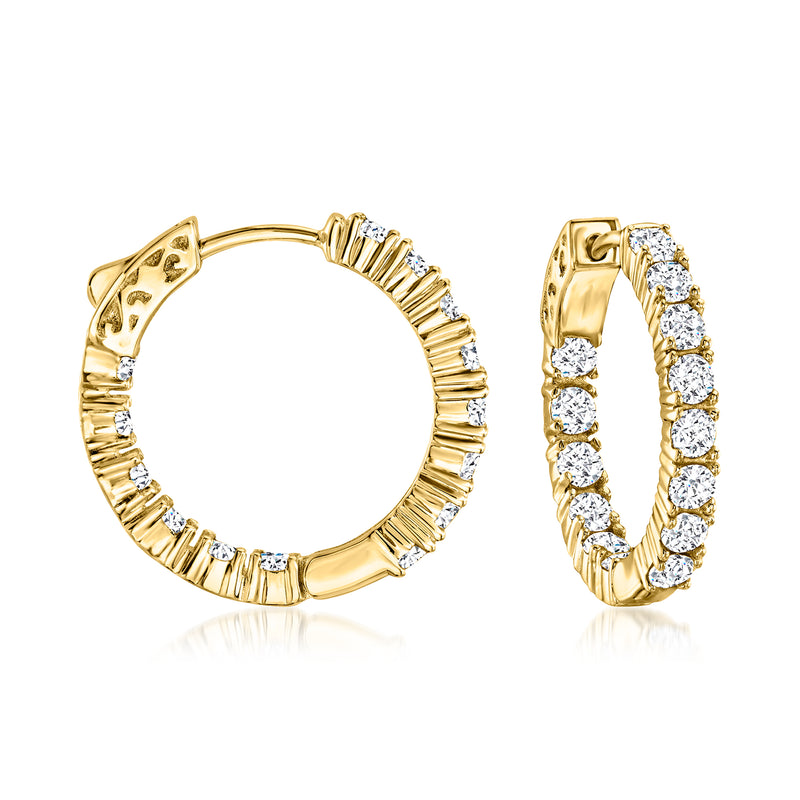 Pair of 14kt gold over sterling CZ inside-outside hoop earrings