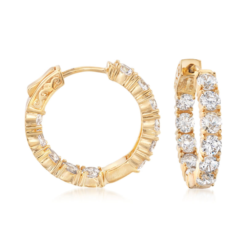 14kt gold over sterling CZ inside-out hoop earrings with clear round stones