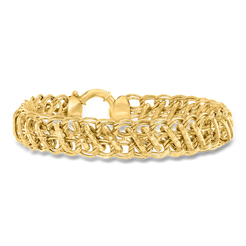 Gold over sterling multi-link bracelet with oval clasp and polished chain links
