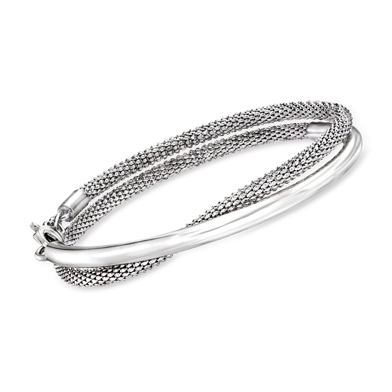 Italian sterling silver wrap bracelet with double mesh chain rows and clasp