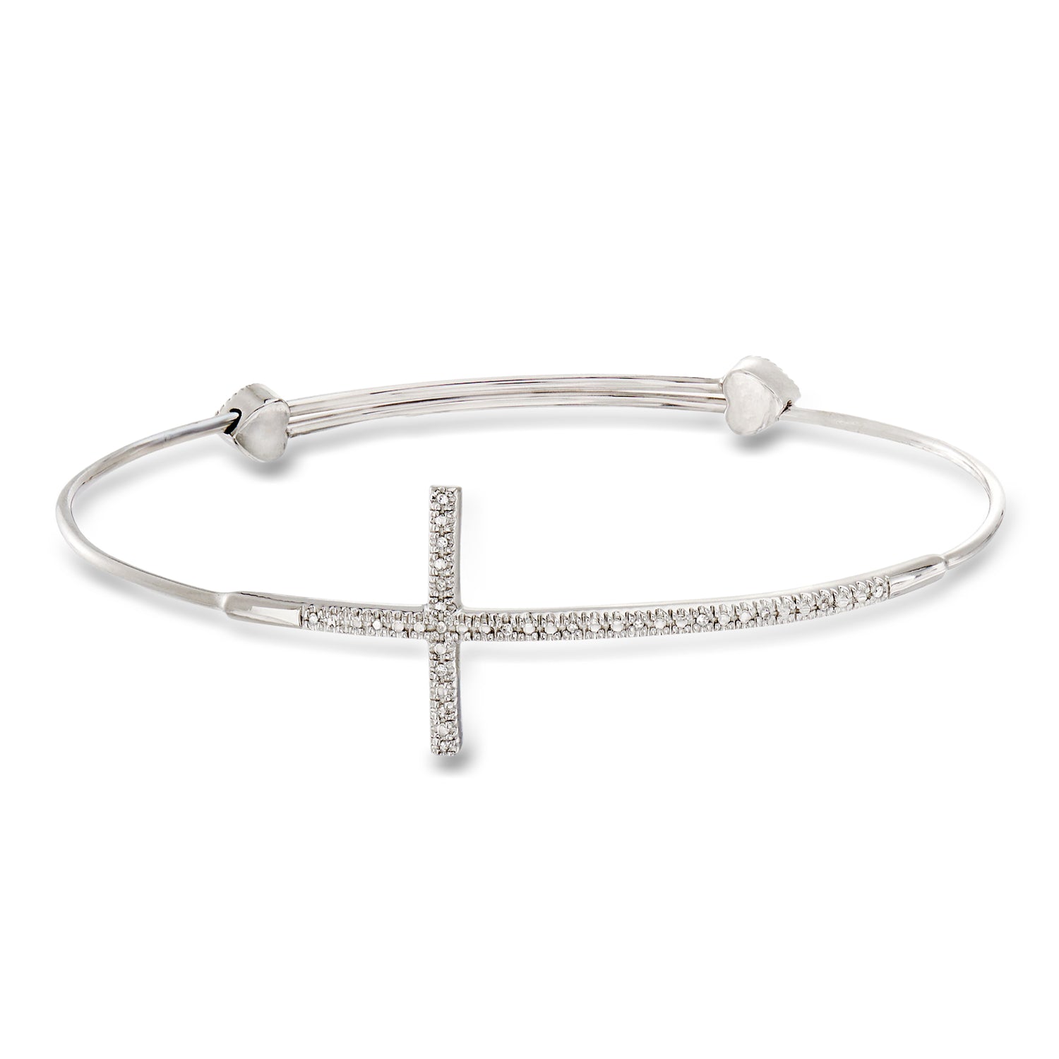 Diamond Sideways Cross Bangle Bracelet in Sterling Silver
