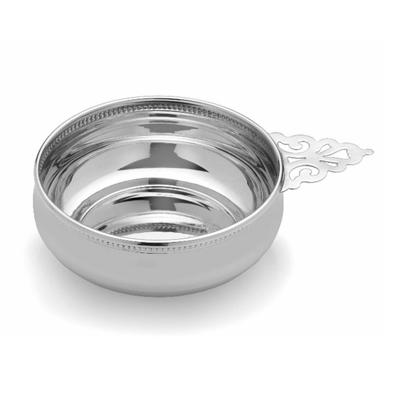Child's sterling silver beaded porringer with scalloped rim and small handle