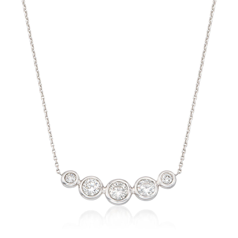Roberto Coin bezel-set diamond necklace in 18k white gold, round stones on link chain