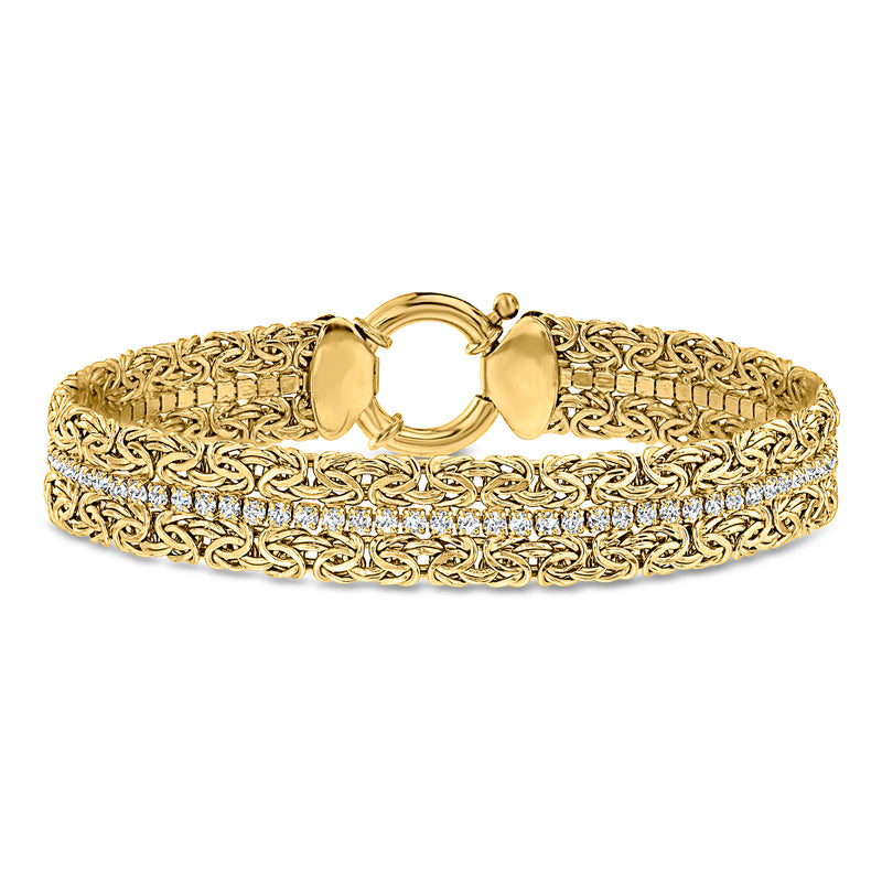 Byzantine bracelet with CZ accents and box clasp, 18kt gold over sterling