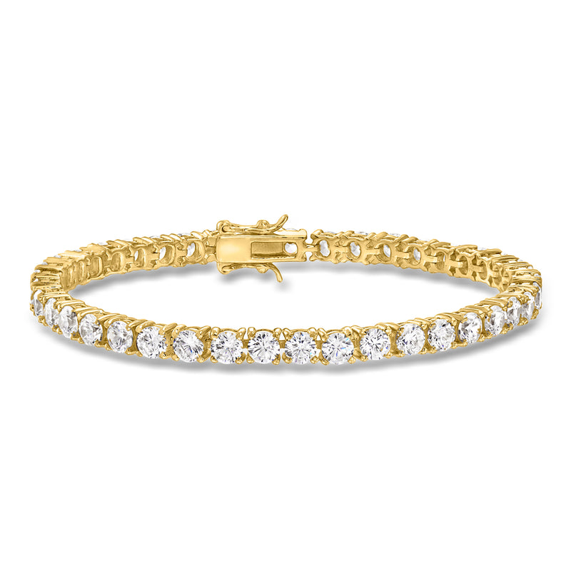 18kt gold over sterling tennis bracelet with round CZ stones and hinged clasp