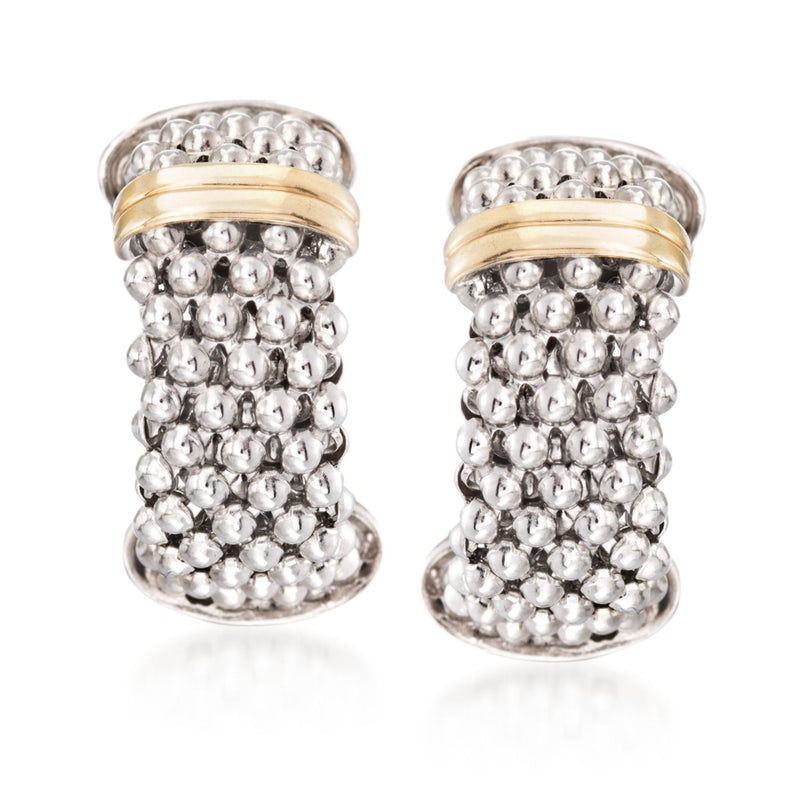 Sterling silver popcorn hoop earrings with 18kt gold band accents