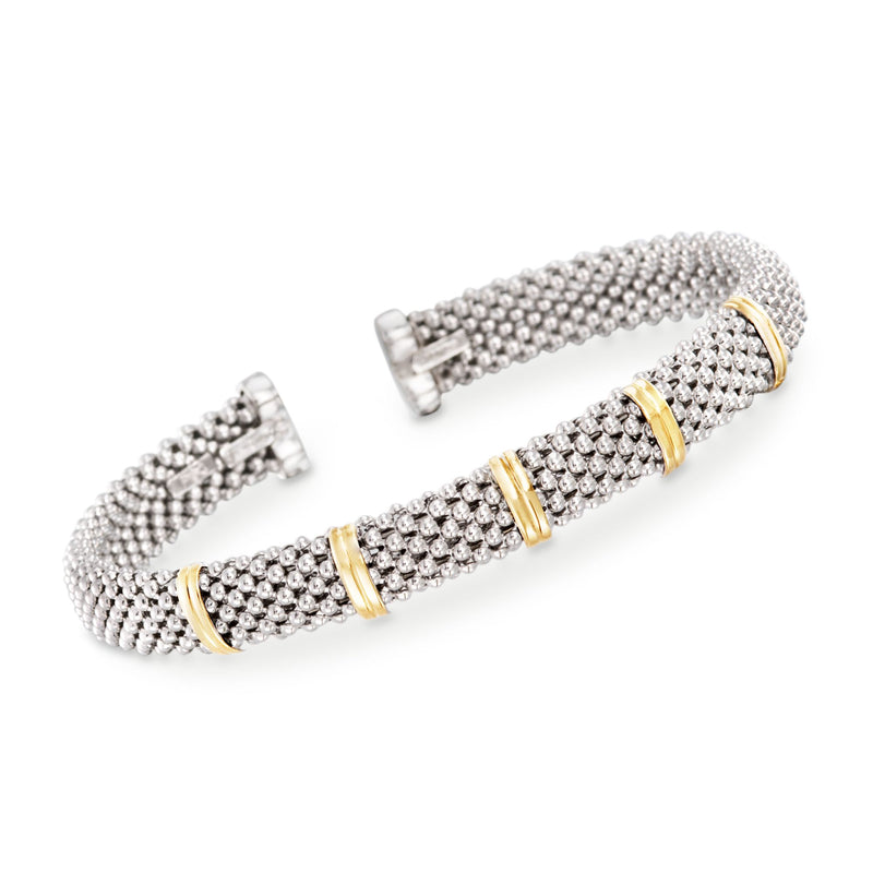 Sterling silver cuff bracelet with popcorn texture and 18kt yellow gold accents