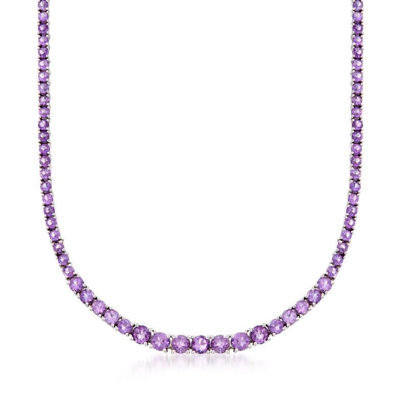 Graduated amethyst bead necklace in sterling silver, purple gemstone tennis-style collar