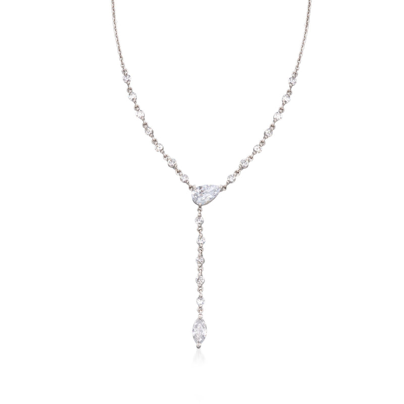 Sterling silver Y-necklace with central marquise CZ pendant and dangling CZ drops