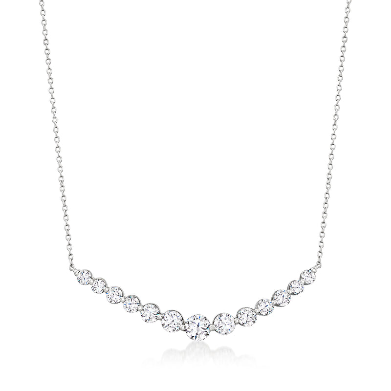 Sterling silver curved bar CZ necklace with oval stones along a curved row