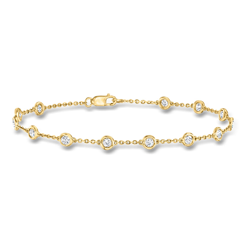 14kt yellow gold diamond station bracelet with bezel-set round diamonds
